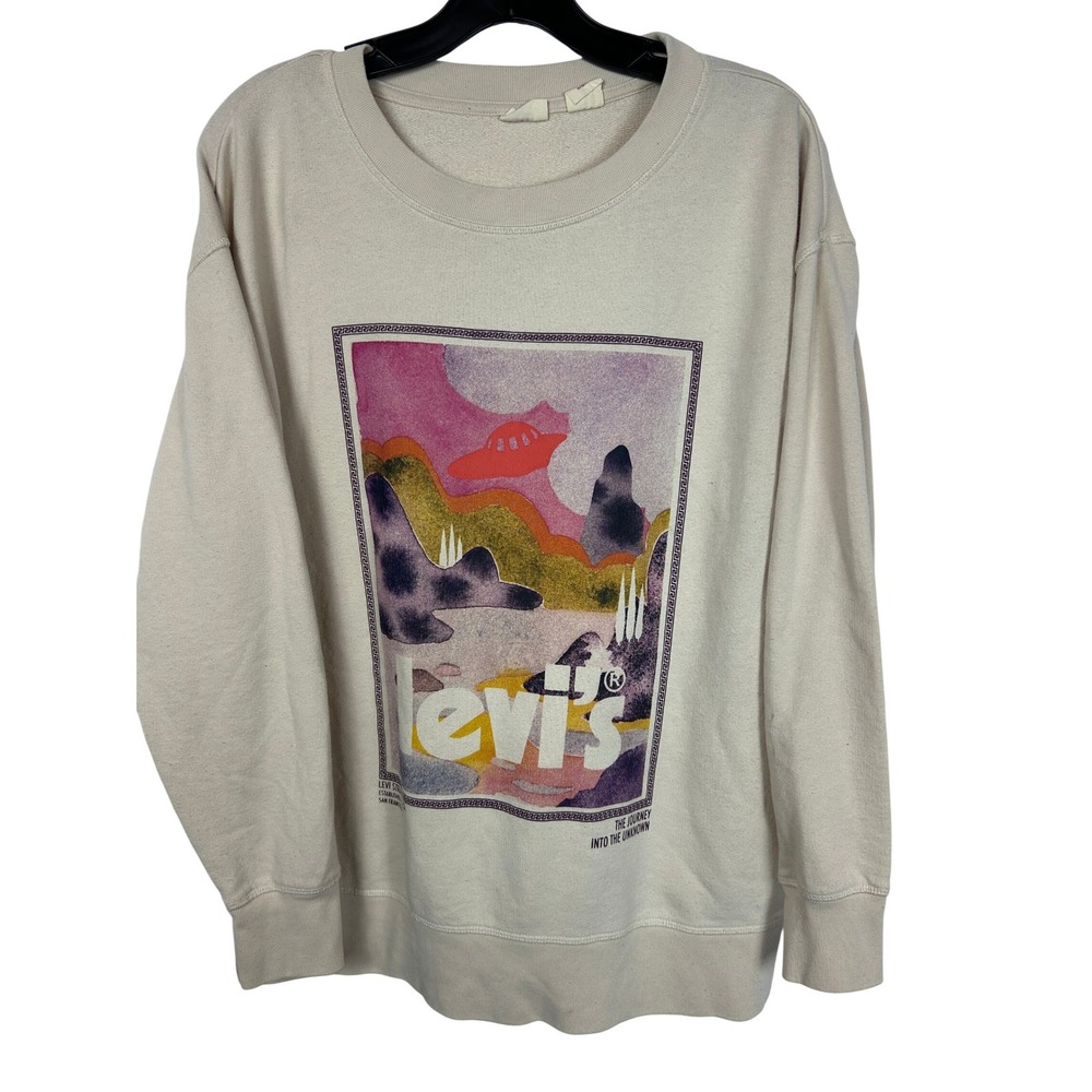 Levi's UFO Mountain Graphic Sweatshirt Cream Retro Psychedelic Plus Size 1X